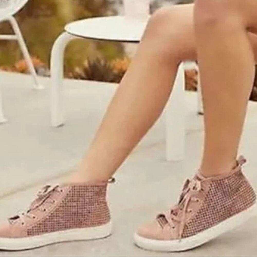 1. State Dulcia Perforated Leather Lace Up High Top Sneakers Brown Taupe Size 8M - Picture 2 of 8